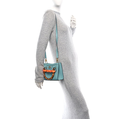 Gucci Textured Dollar Calfskin Web Mini Diana Tote Bag Dusty Azure Deep Orange 3 of 10