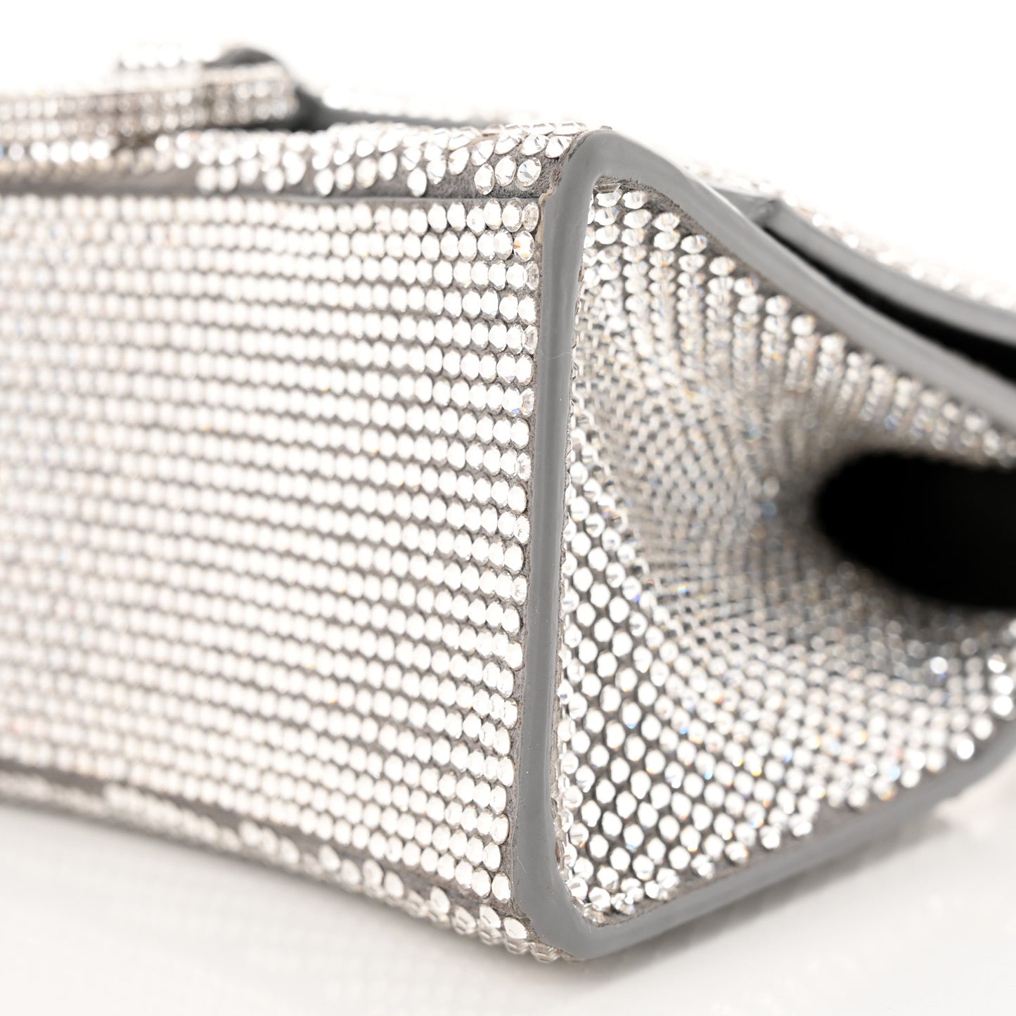 Strass Suede Hourglass Top Handle Bag XS Smoke Grey Crystal