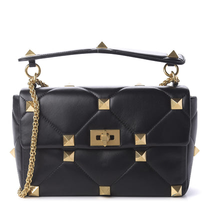 Valentino Garavani Nappa Large Roman Stud Shoulder Bag Black 1 of 10