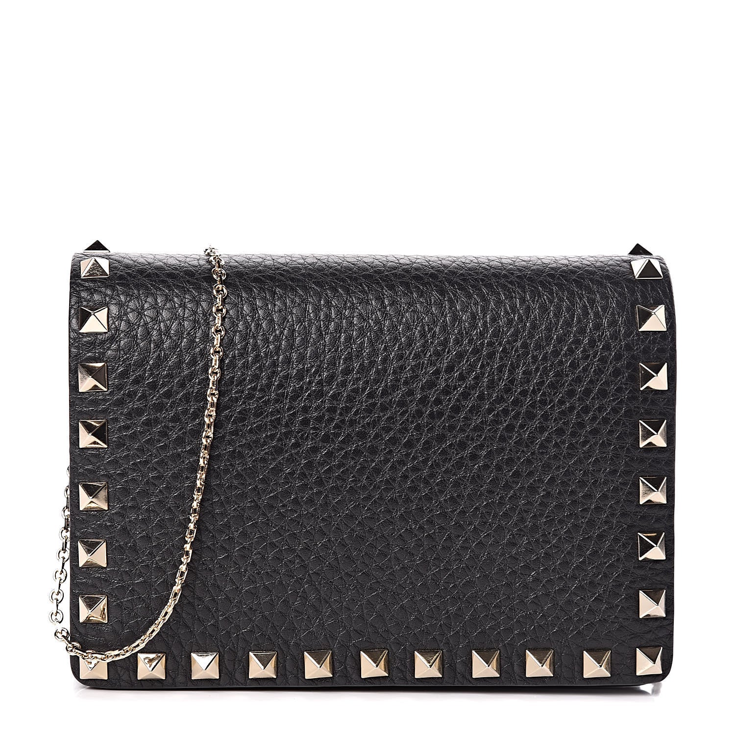 Valentino Garavani Pebbled Calfskin Rockstud Wallet on Chain Black 1 of 10