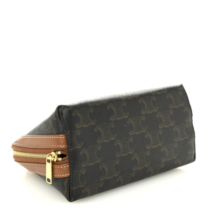 Celine Triomphe Canvas Lambskin Clutch On Chain Tan 3 of 10