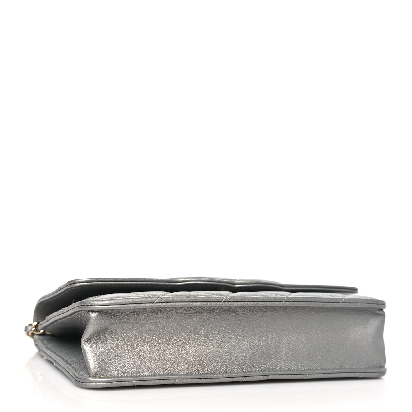 Metallic Goatskin Quilted Timeless CC Wallet On Chain WOC Silver