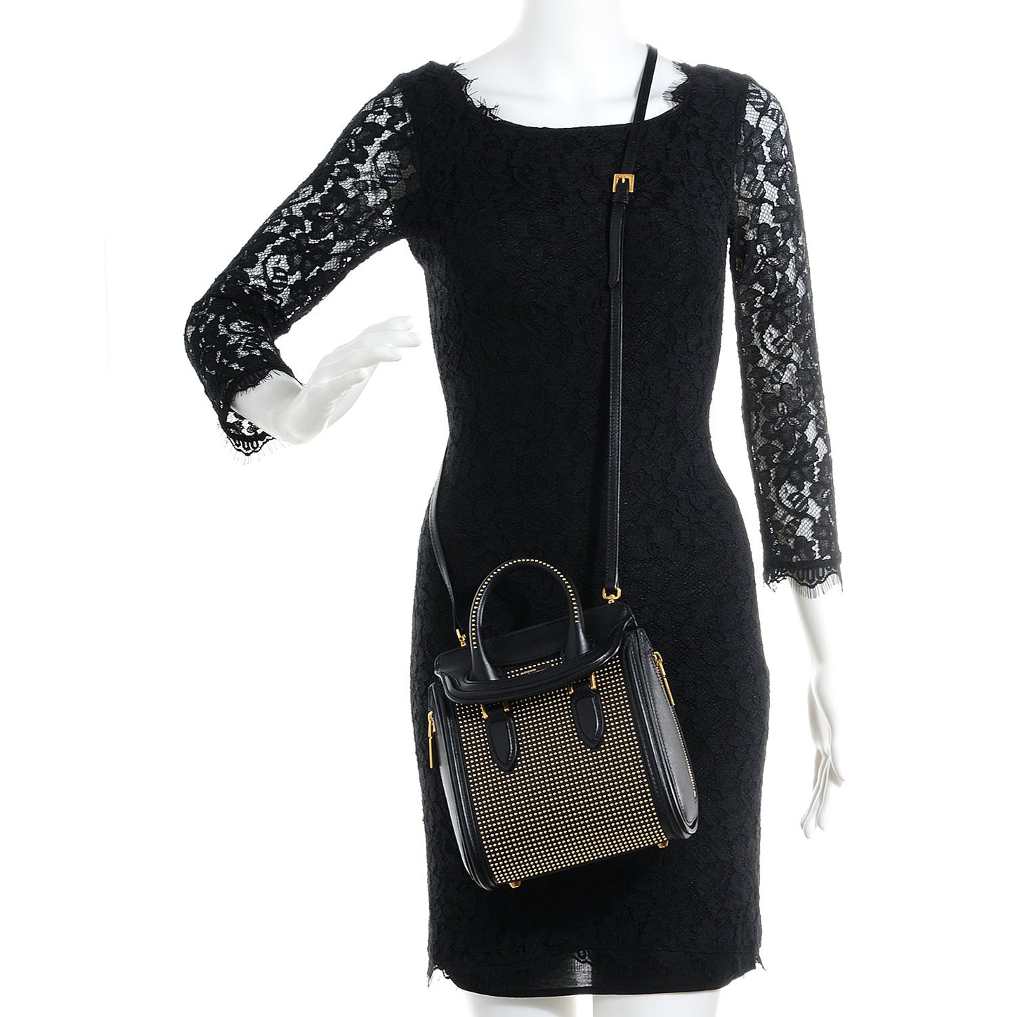 Leather Studded Mini Heroine Top Handle Bag Black
