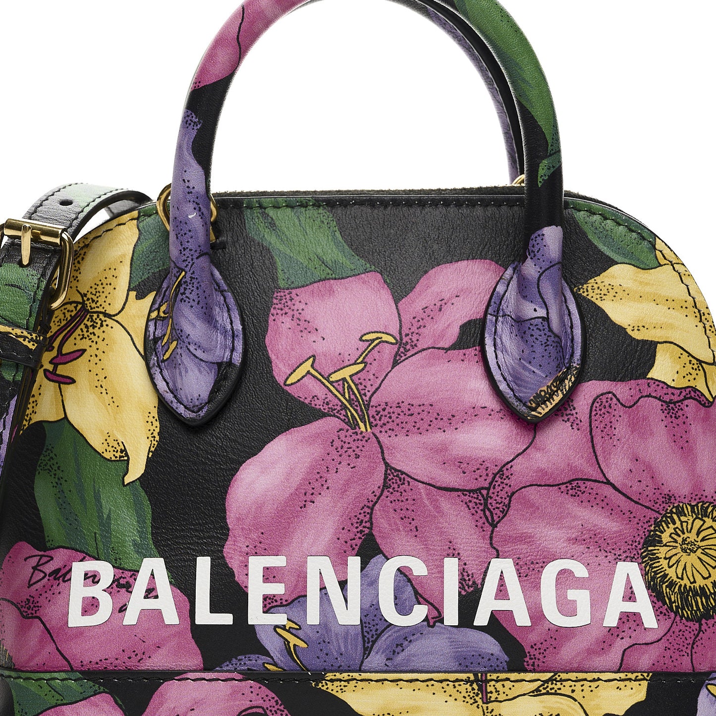 Smooth Calfskin Lush Floral Print XXS Ville Top Handle Bag Black Multicolor