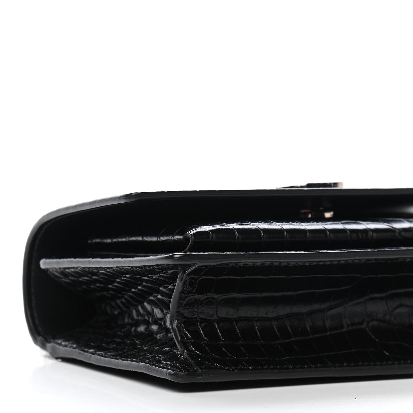 Calfskin Crocodile Embossed Monogram Sunset Chain Wallet Black
