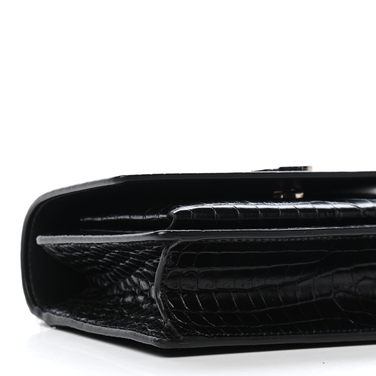 Saint Laurent Calfskin Crocodile Embossed Monogram Sunset Chain Wallet Black 5 of 10