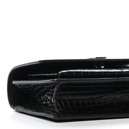 Saint Laurent Calfskin Crocodile Embossed Monogram Sunset Chain Wallet Black 5 of 10