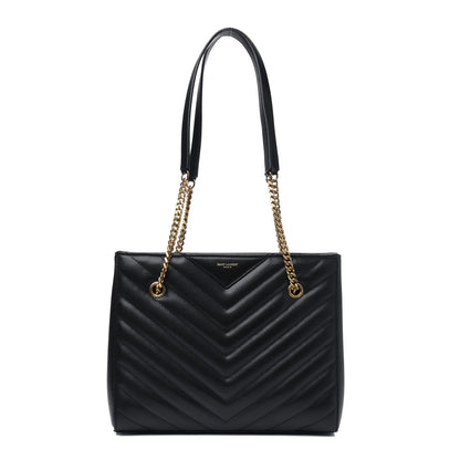 Saint Laurent Grain De Poudre Matelasse Chevron Small Tribeca Shopping Bag Black 1 of 4