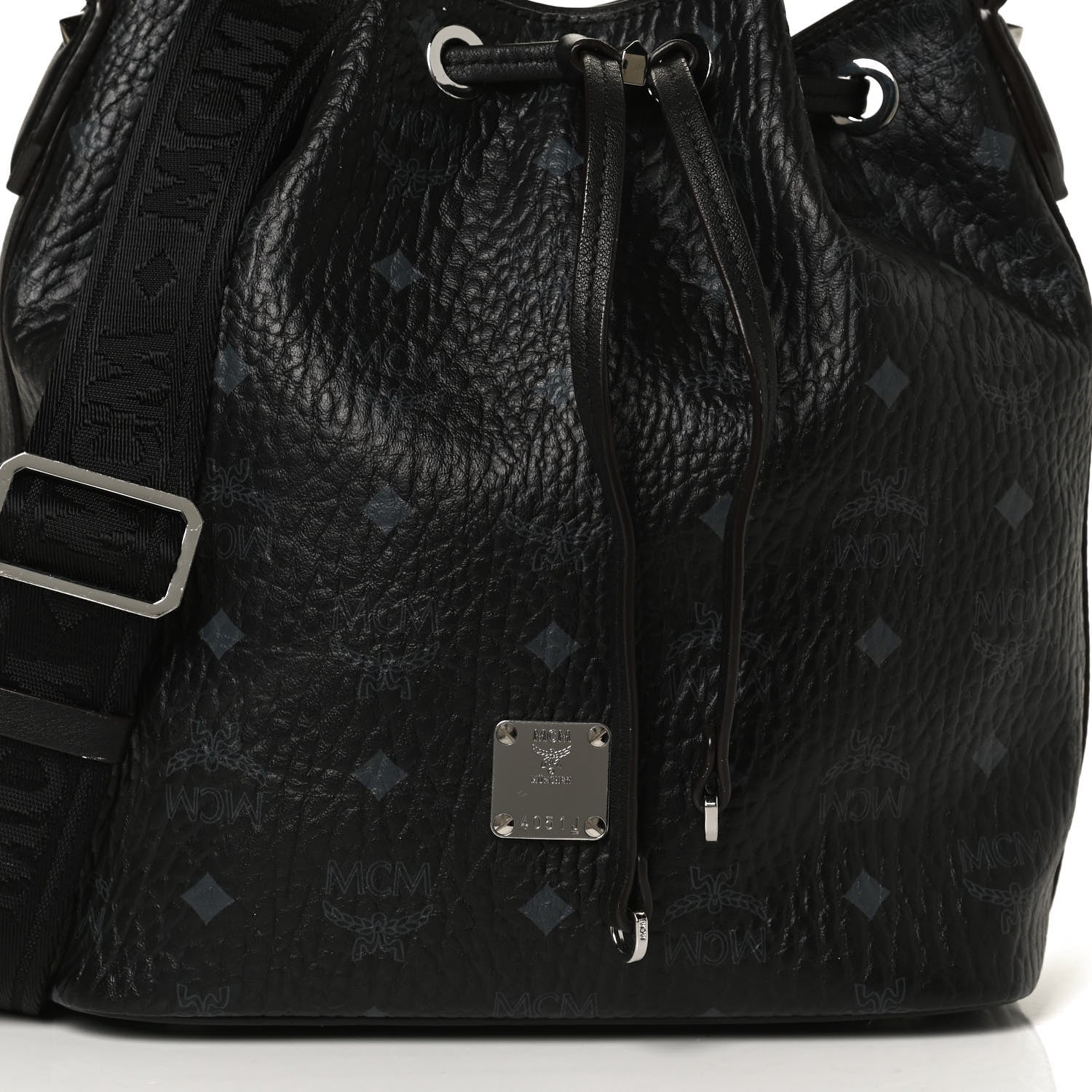 MCM Visetos Small Essential Drawstring Bucket Bag Black 9 of 13