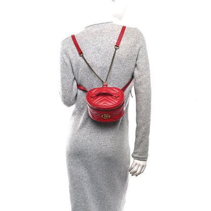 Gucci Calfskin Matelasse Mini GG Marmont Round Backpack Hibiscus Red 2 of 11