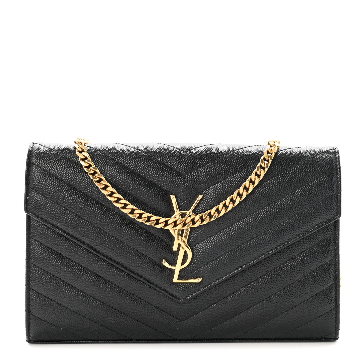 Grain De Poudre Matelasse Chevron Monogram Chain Wallet Black