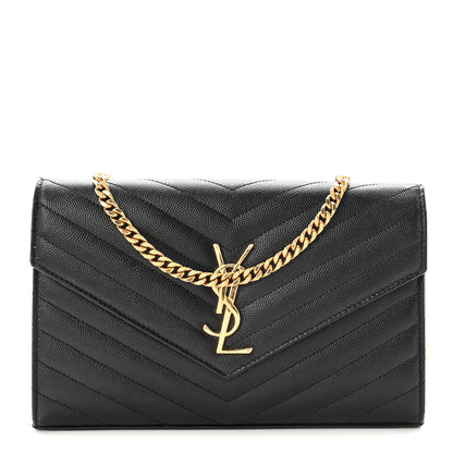 Saint Laurent Grain De Poudre Matelasse Chevron Monogram Chain Wallet Black 1 of 10