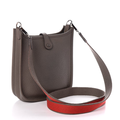 Hermes Taurillon Clemence Amazone Evelyne TPM Etain Rouge Casaque 3 of 9