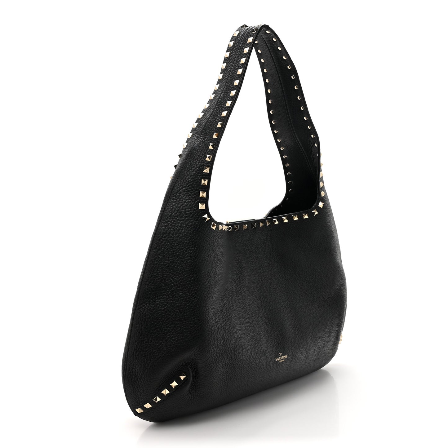 Grained Calfskin Large Rockstud Hobo Black