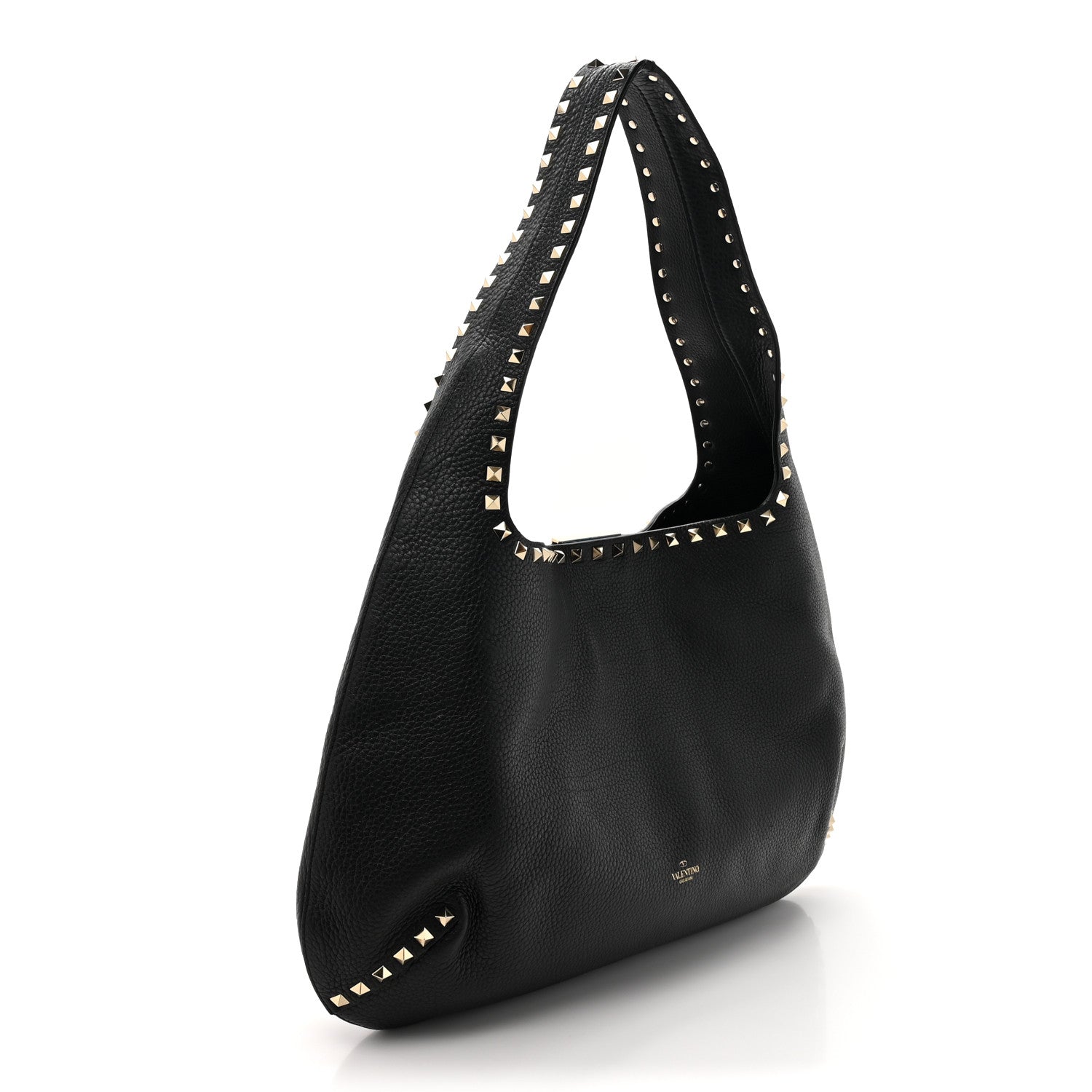 Valentino Garavani Grained Calfskin Large Rockstud Hobo Black 3 of 9