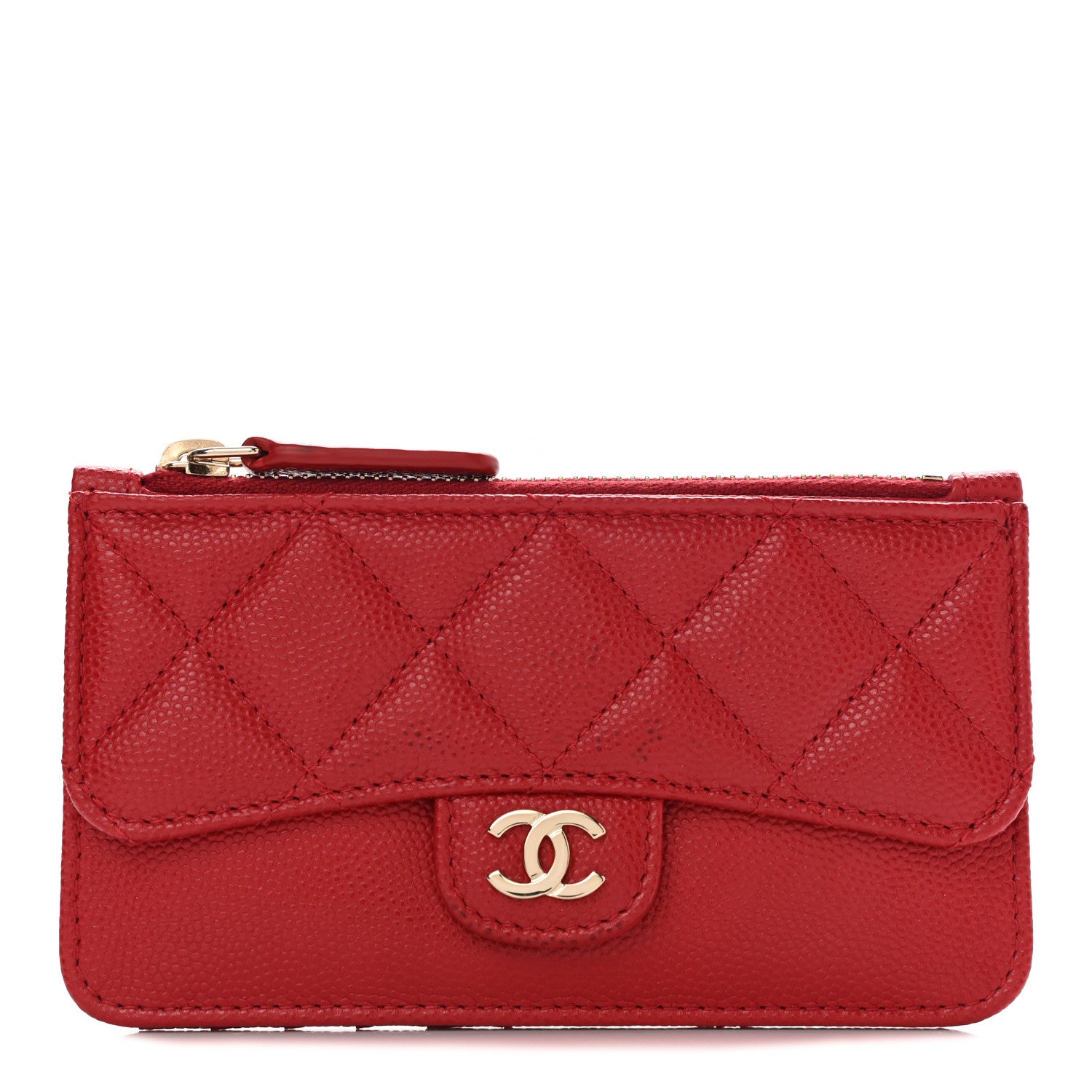 Chanel Caviar Quilted Flap Zip Card Holder Red 1 of 7