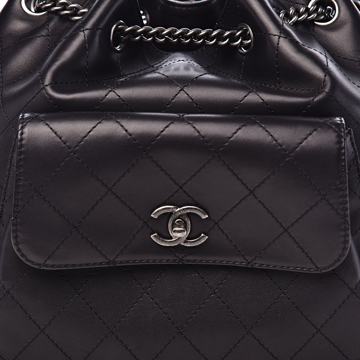 Chanel Calfskin Stitched Large Urban Luxury Drawstring Backpack Black 11 of 11