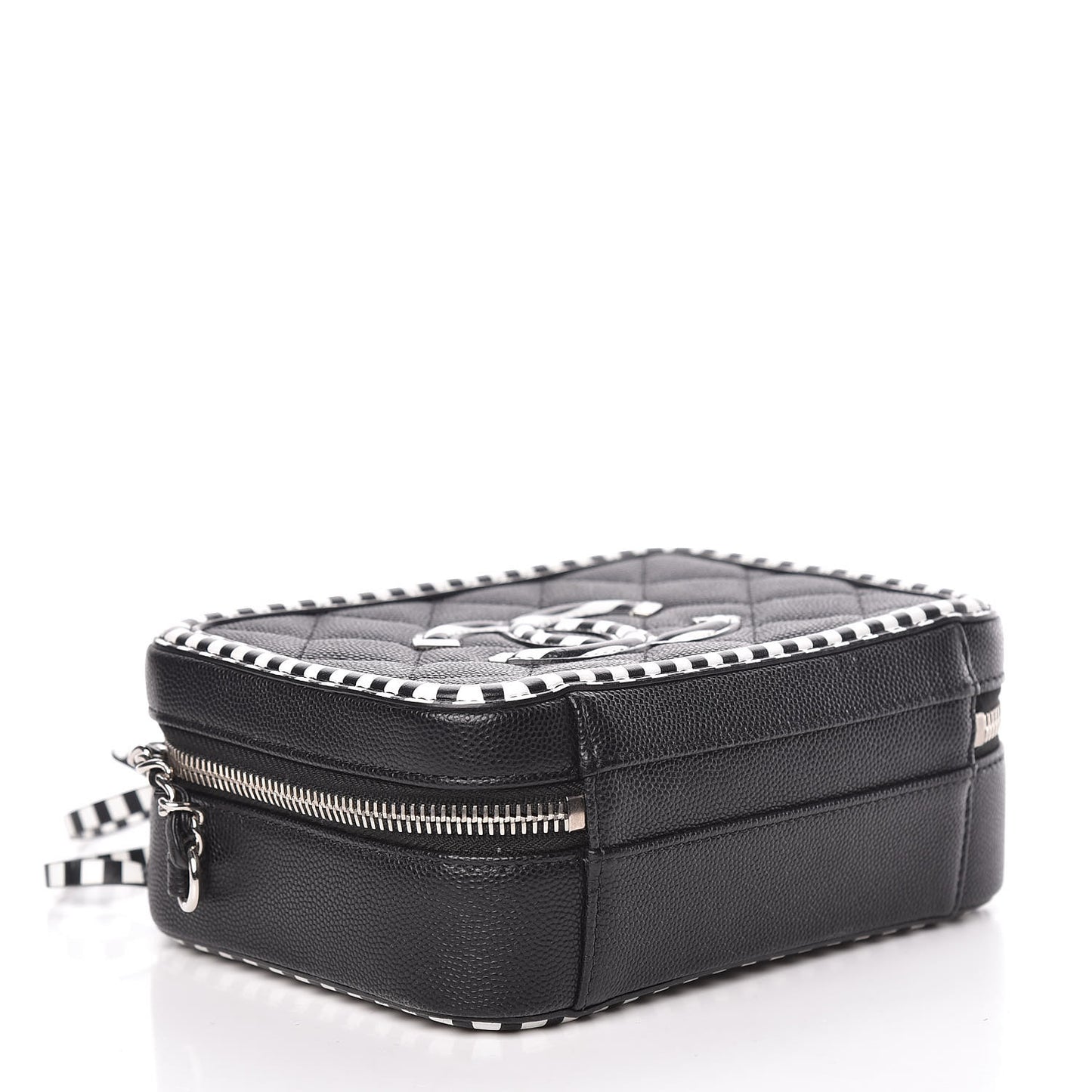 Caviar Quilted Striped Small CC Filigree Vanity Case Black White