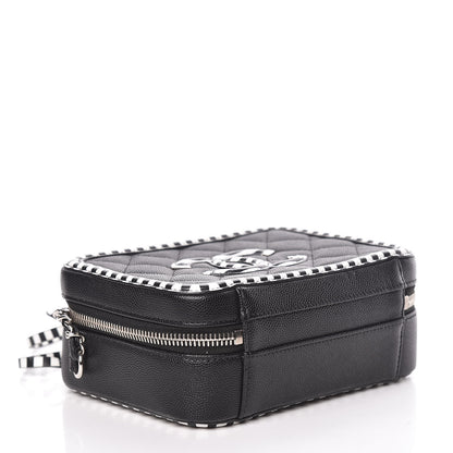 Chanel Caviar Quilted Striped Small CC Filigree Vanity Case Black White 4 of 10