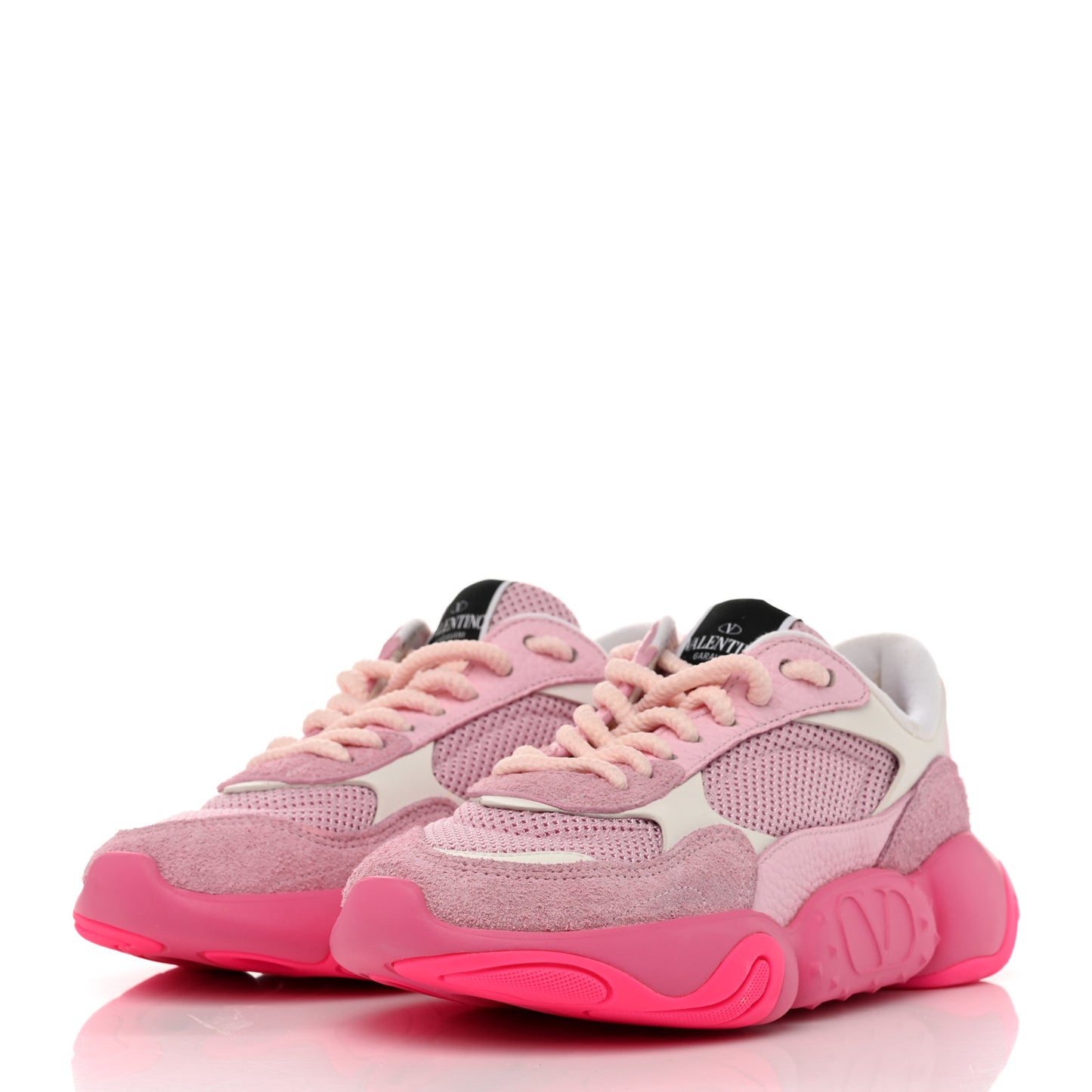 Suede Calfskin Mesh Womens Bubbleback Sneakers 40 White Pink Ice