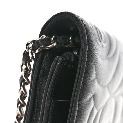 Chanel Lambskin Camellia Embossed Wallet On Chain WOC Black 13 of 15