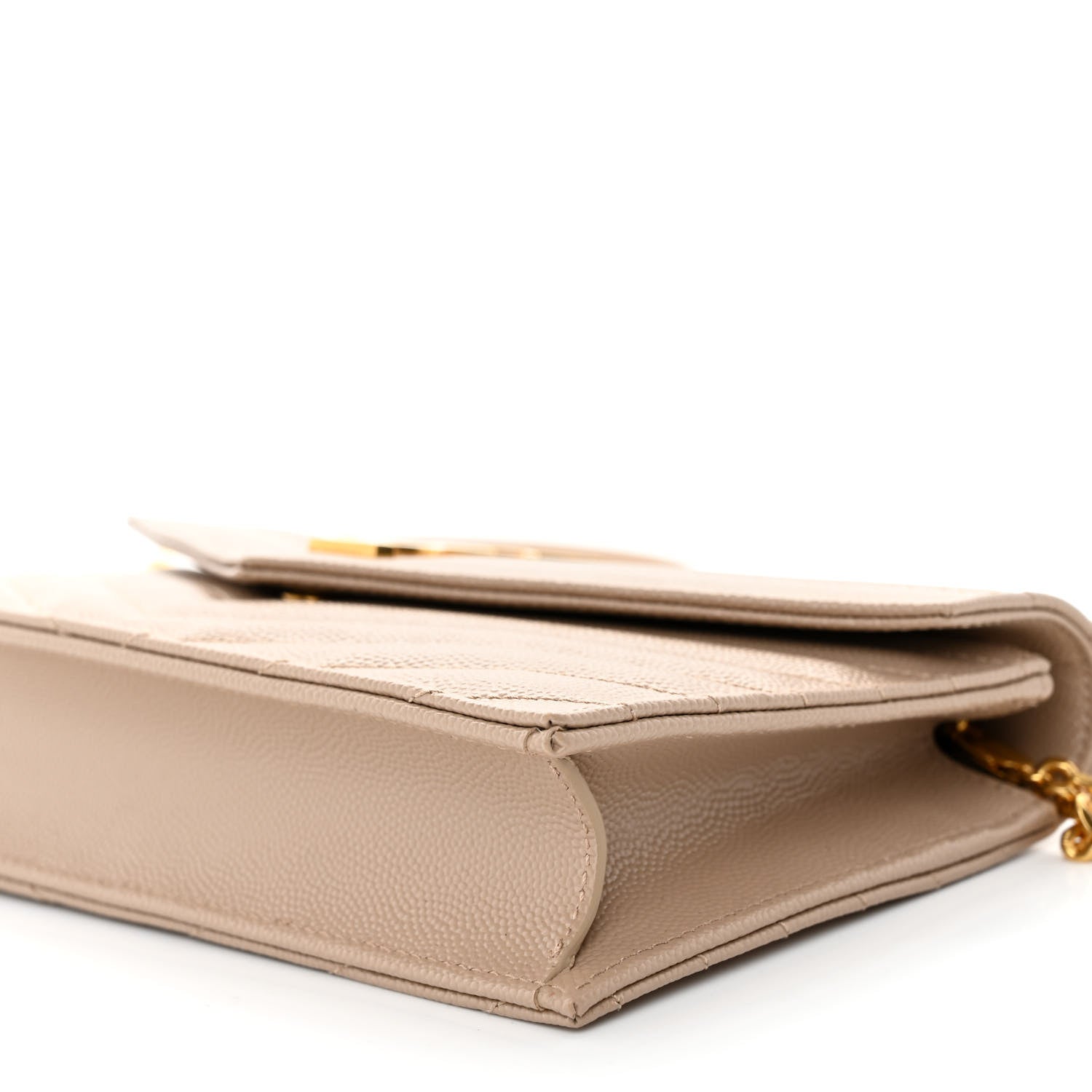Saint Laurent Grain De Poudre Matelasse Chevron Monogram Envelope Chain Wallet Dark Beige 9 of 10