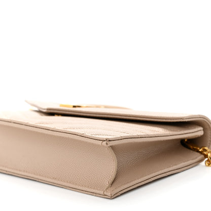 Saint Laurent Grain De Poudre Matelasse Chevron Monogram Envelope Chain Wallet Dark Beige 9 of 10