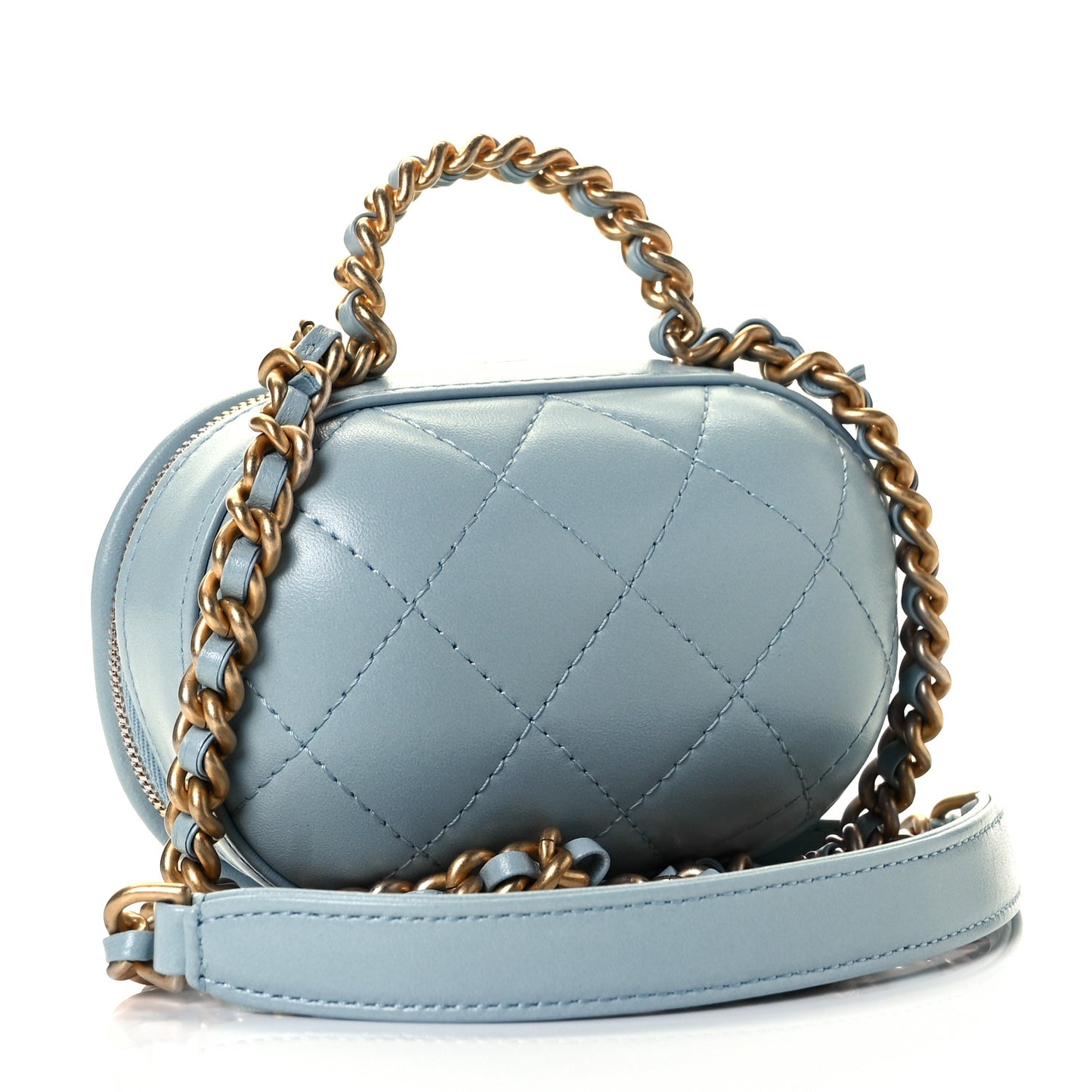 Lambskin Quilted CC Bubble Vanity Case With Chain Light Blue