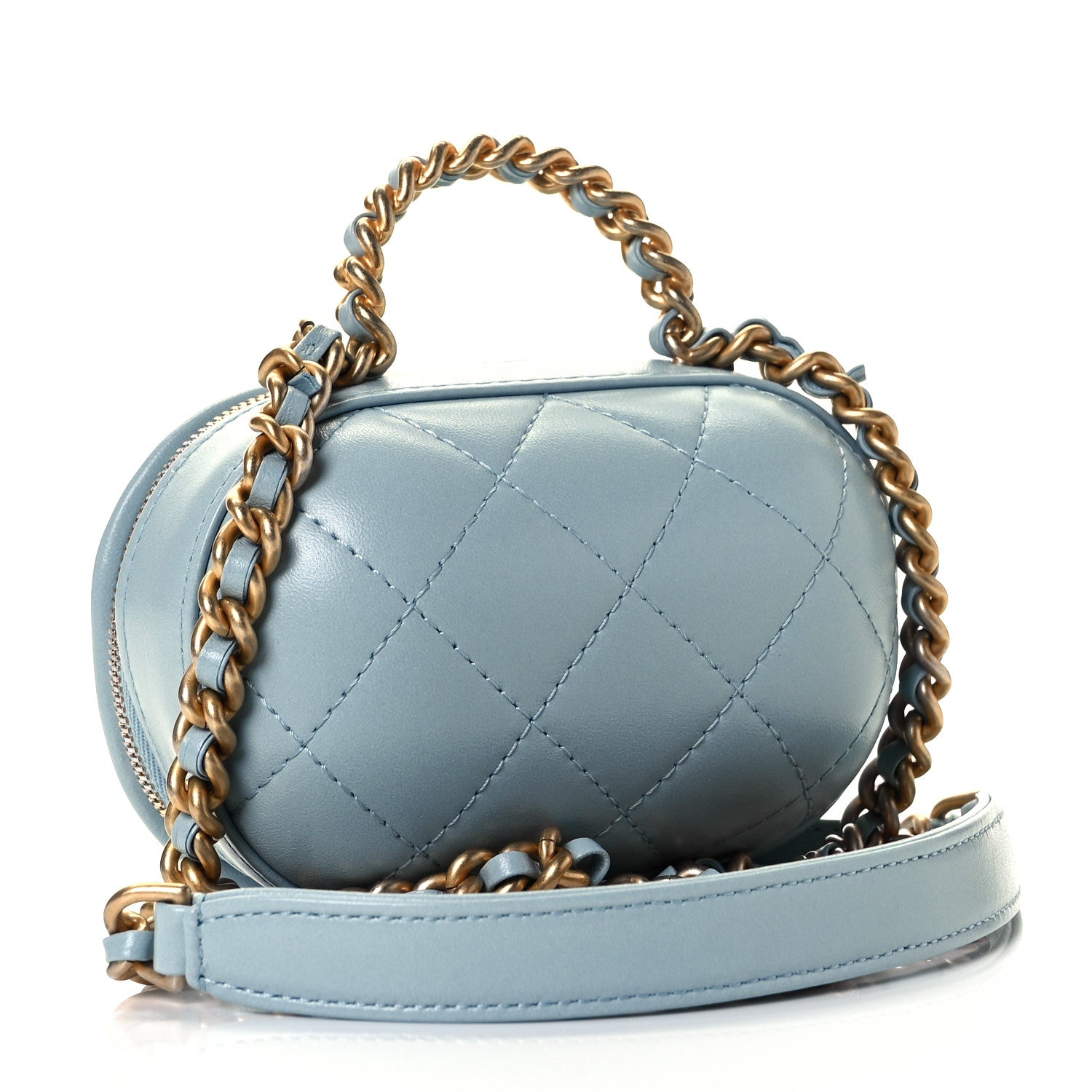 Chanel Lambskin Quilted CC Bubble Vanity Case With Chain Light Blue 3 of 8