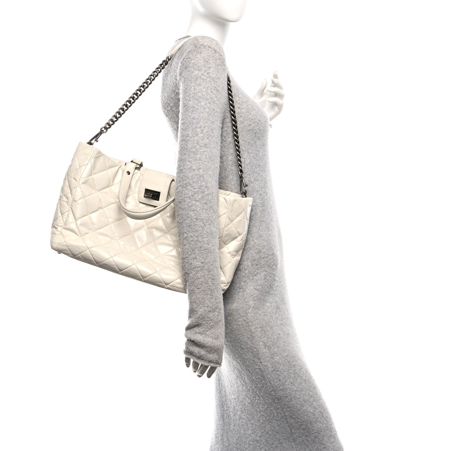 Chanel Glazed Crackled Calfskin Reissue Tote White 2 of 10