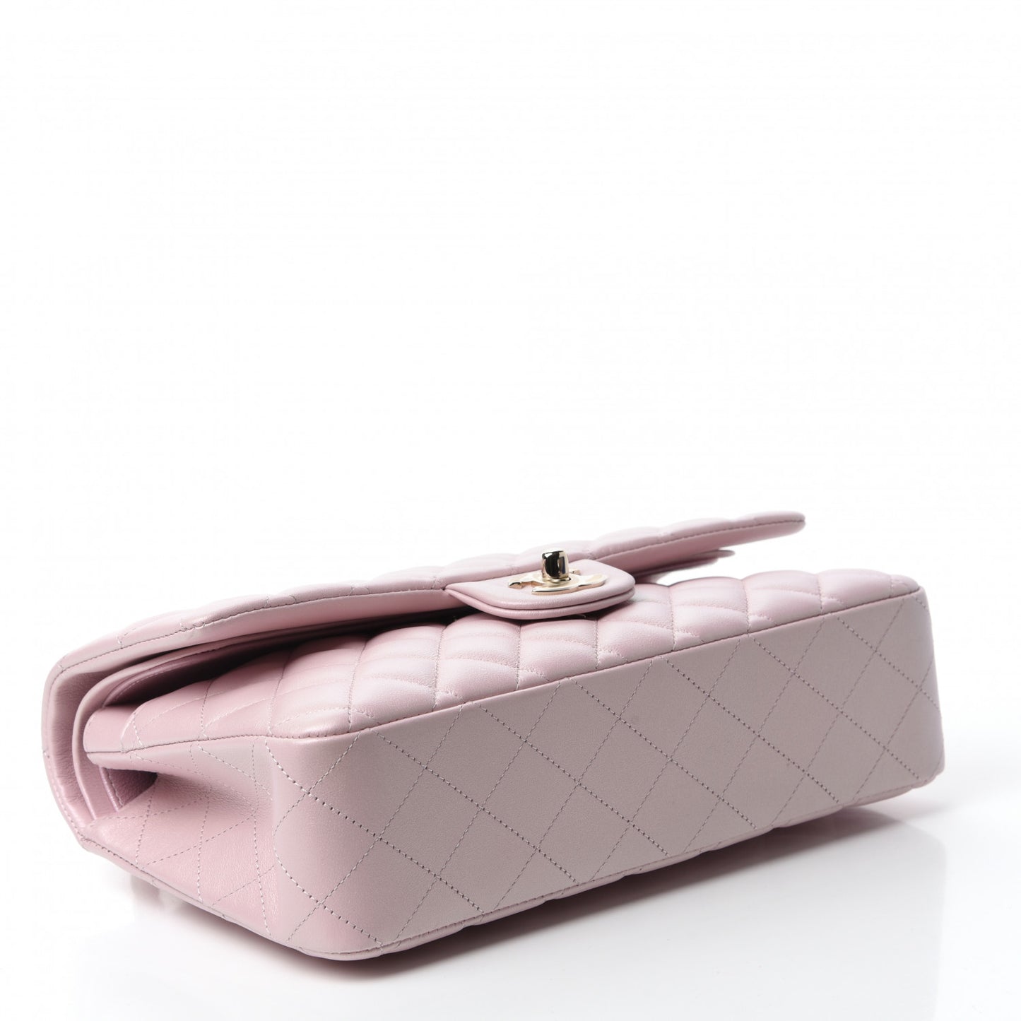 Iridescent Calfskin Quilted Medium Double Flap Light Pink