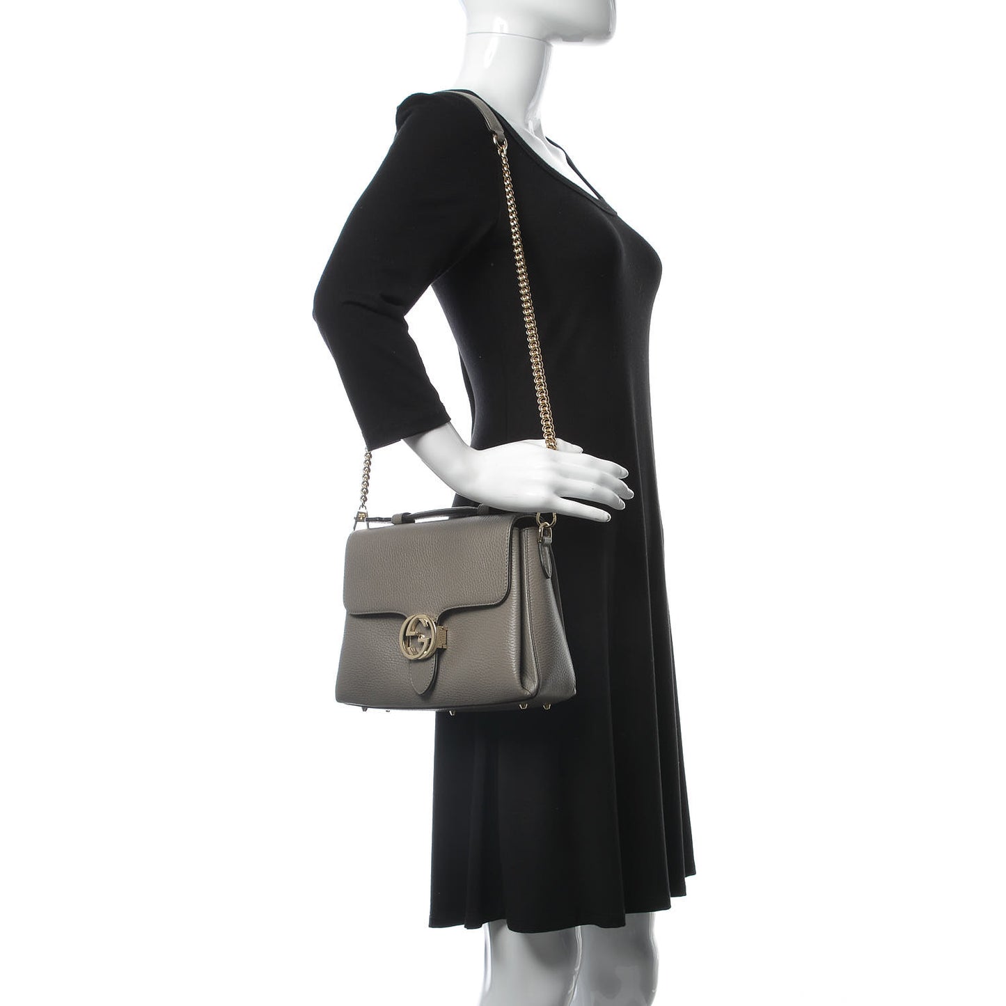 Dollar Calfskin Interlocking G Top Handle Shoulder Bag Loess