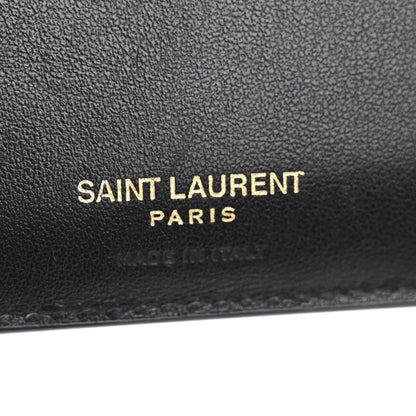 Saint Laurent Shiny Calfskin Crocodile Embossed Monogram Uptown Compact Wallet Black 6 of 7