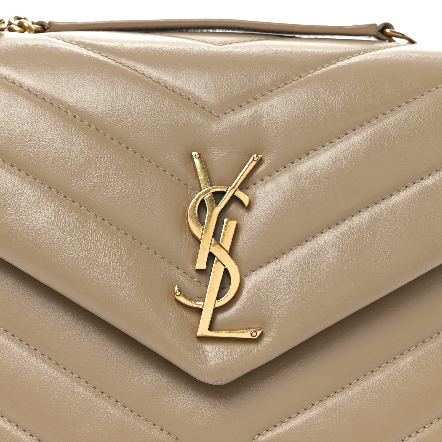 Saint Laurent Calfskin Y Quilted Monogram Small Loulou Chain Satchel Dark Beige 8 of 10