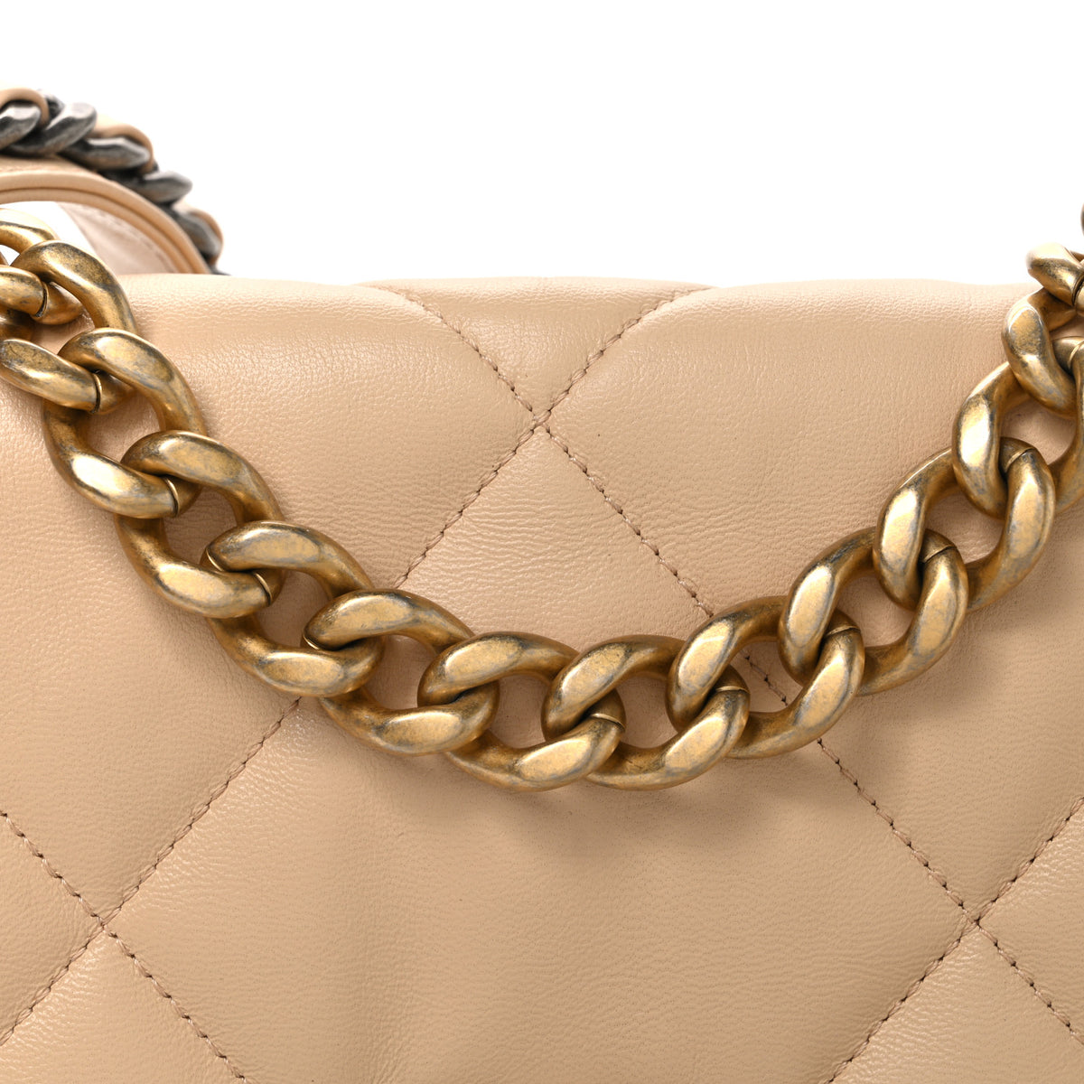 Goatskin Quilted Medium Chanel 19 Flap Beige