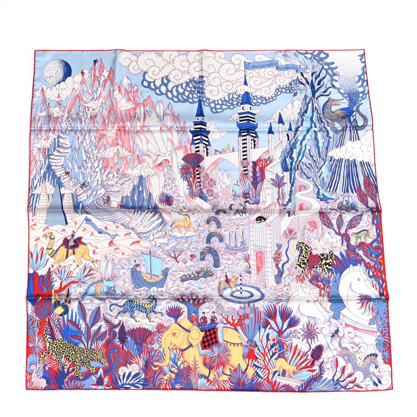 Silk Cosmographia Universalis Scarf 90 Ciel White Rouge