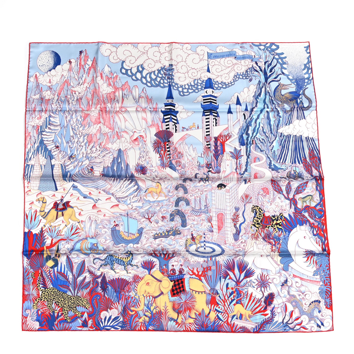 Hermes Silk Cosmographia Universalis Scarf 90 Ciel White Rouge 1 of 5