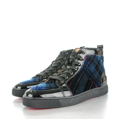 Christian Louboutin Patent Rantus Tartan Velvet Mens Hightop Sneakers 46.5 Black Blue Khol 3 of 8