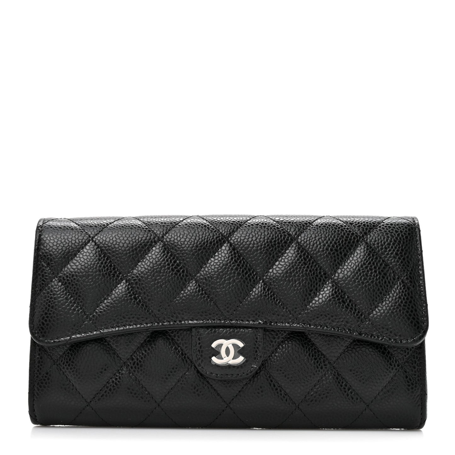 Caviar Quilted Large Gusset Flap Wallet Black