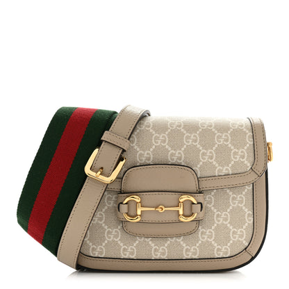 Gucci GG Supreme Monogram Textured Dollar Calfskin Web Mini Horsebit 1955 Shoulder Bag Beige Mystic White Oatmeal 1 of 9