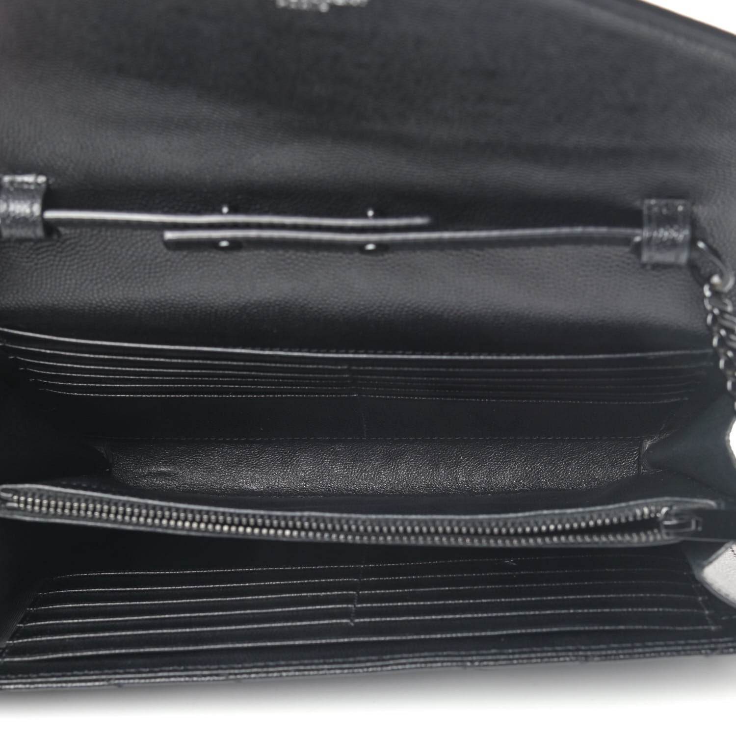 Saint Laurent Grain De Poudre Matelasse Chevron Monogram Chain Wallet Black 4 of 6