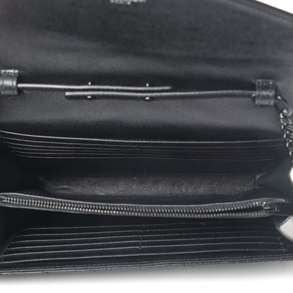 Saint Laurent Grain De Poudre Matelasse Chevron Monogram Chain Wallet Black 4 of 6
