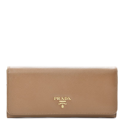 Prada Saffiano Metal Continental Flap Wallet Caramel 1 of 10