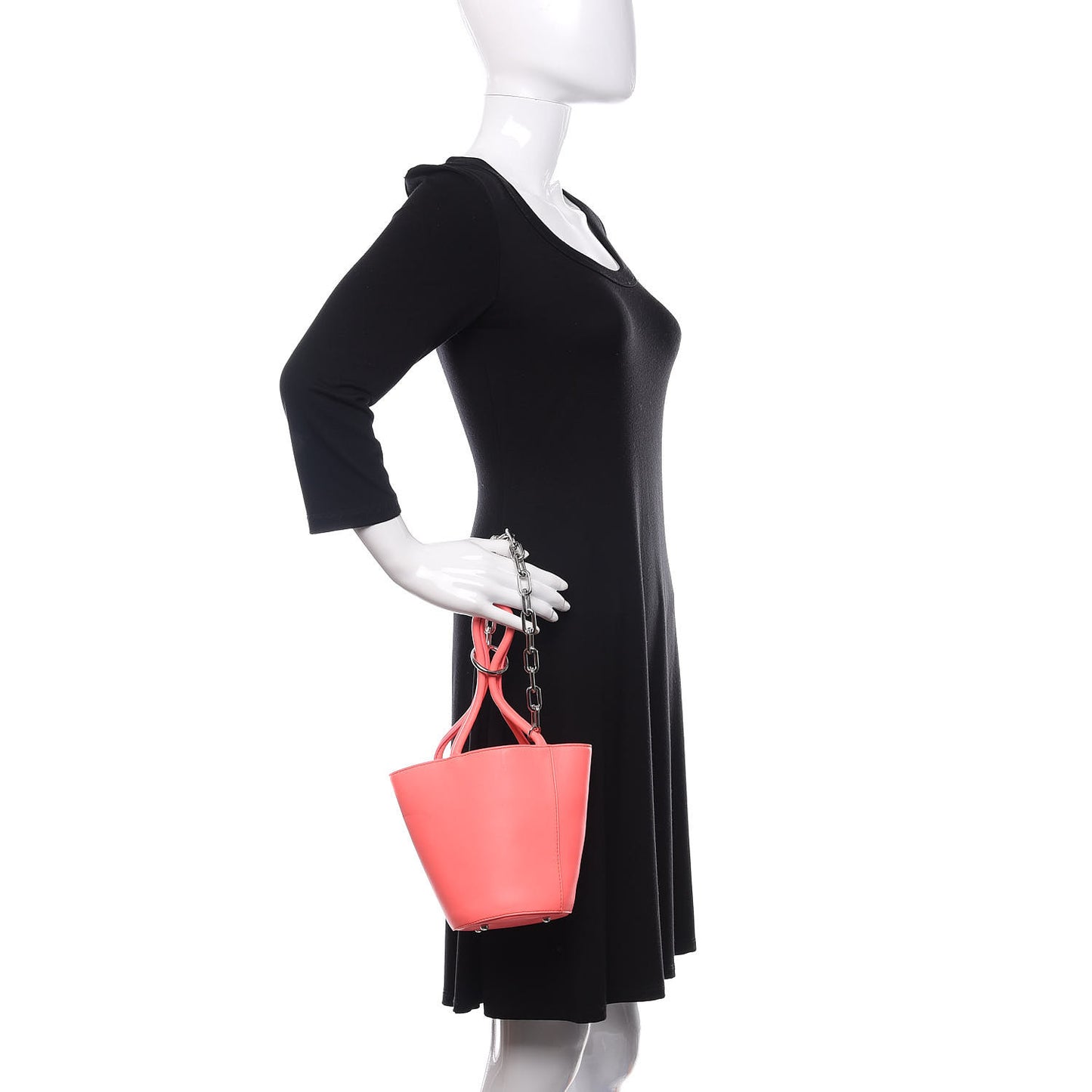 Calfskin Roxy Mini Chain Bucket Neon Pink Silver Hardware