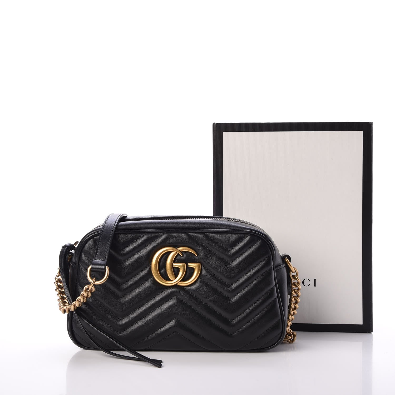 Gucci Calfskin Matelasse Small GG Marmont Chain Shoulder Bag Black 8 of 8