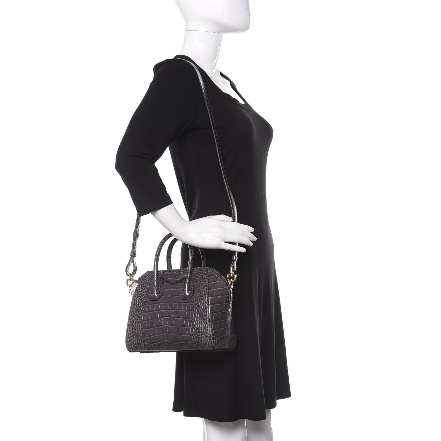 Calfskin Crocodile Embossed Mini Antigona Storm Grey