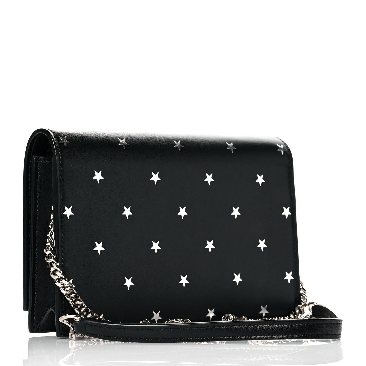 Calfskin Star Print Monogram Kate Tassel Chain Wallet Black Silver