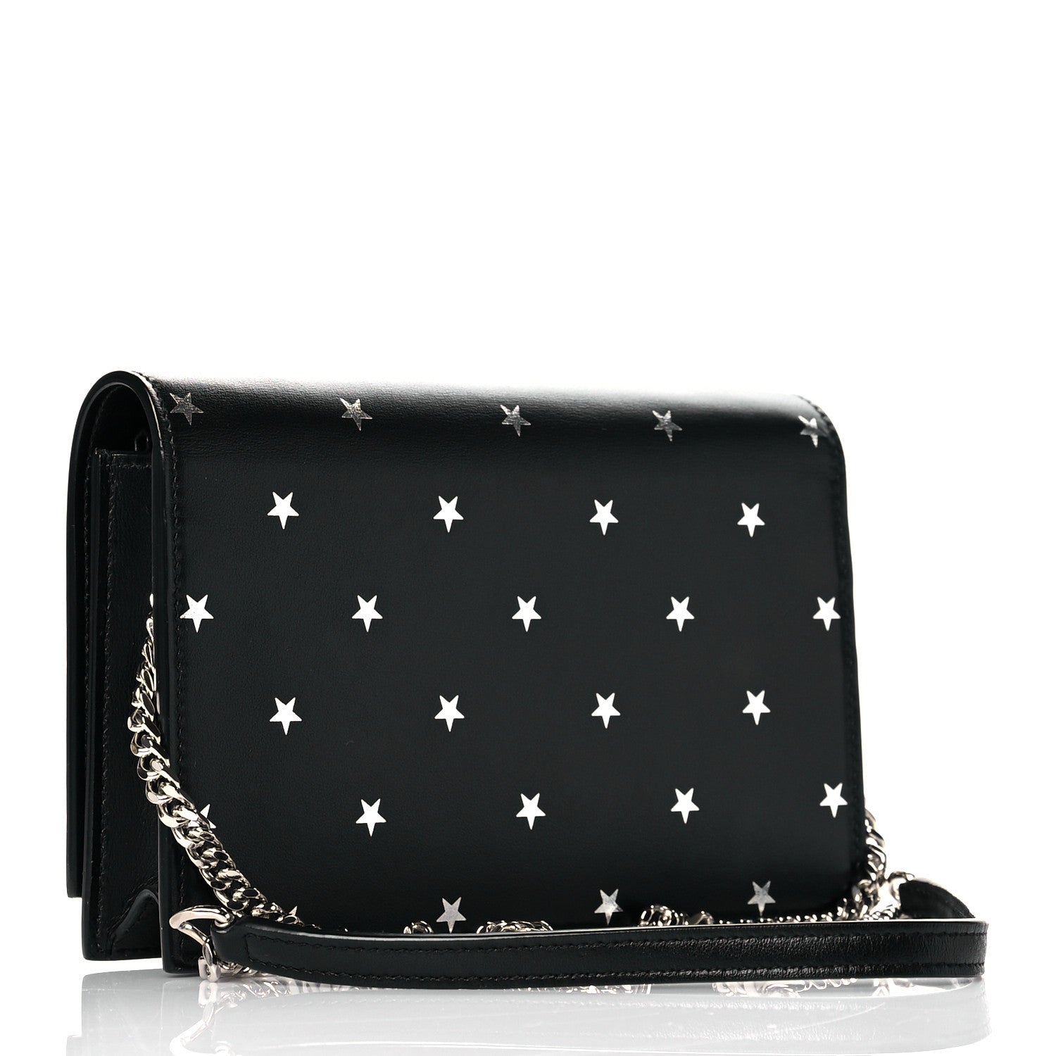 Saint Laurent Calfskin Star Print Monogram Kate Tassel Chain Wallet Black Silver 3 of 11