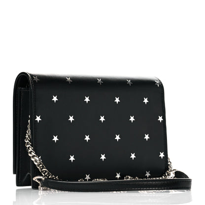 Saint Laurent Calfskin Star Print Monogram Kate Tassel Chain Wallet Black Silver 3 of 11