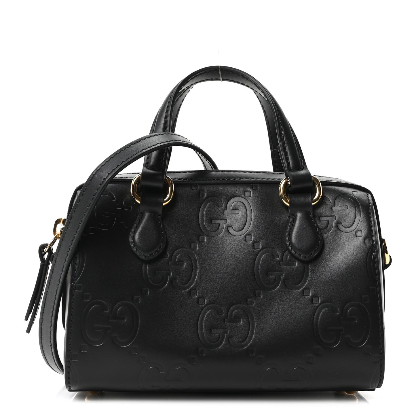 Calfskin Jumbo GG Embossed Super Mini Top Handle Bowler Bag Black